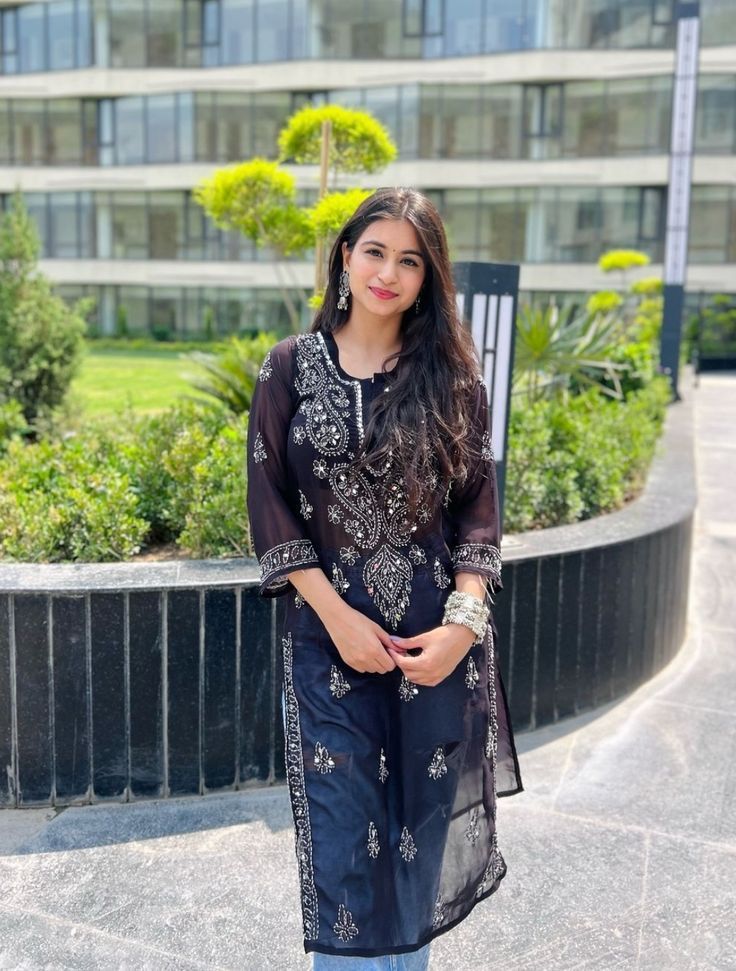 Premium Chikankari mirror work with Galaboty shirt (black with inner )