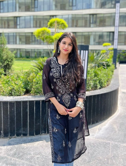 Premium Chikankari mirror work with Galaboty shirt (black with inner )