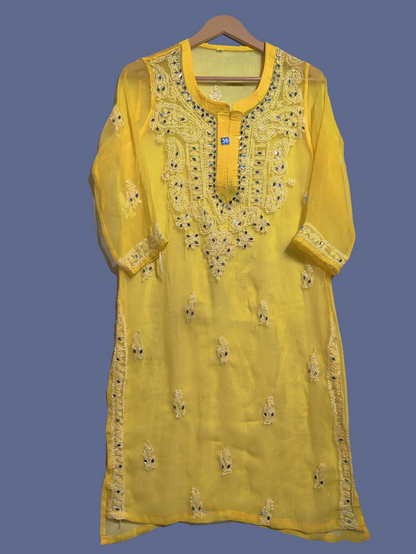 Premium Chikankari mirror work and Galaboty shirt (Yellow with inner )