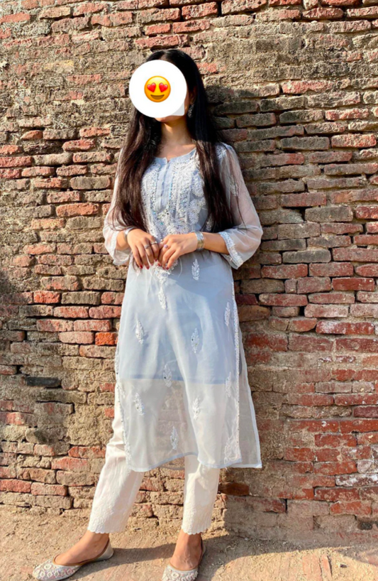 Premium Chikankari mirror work with Galaboty shirt (Grey with inner )