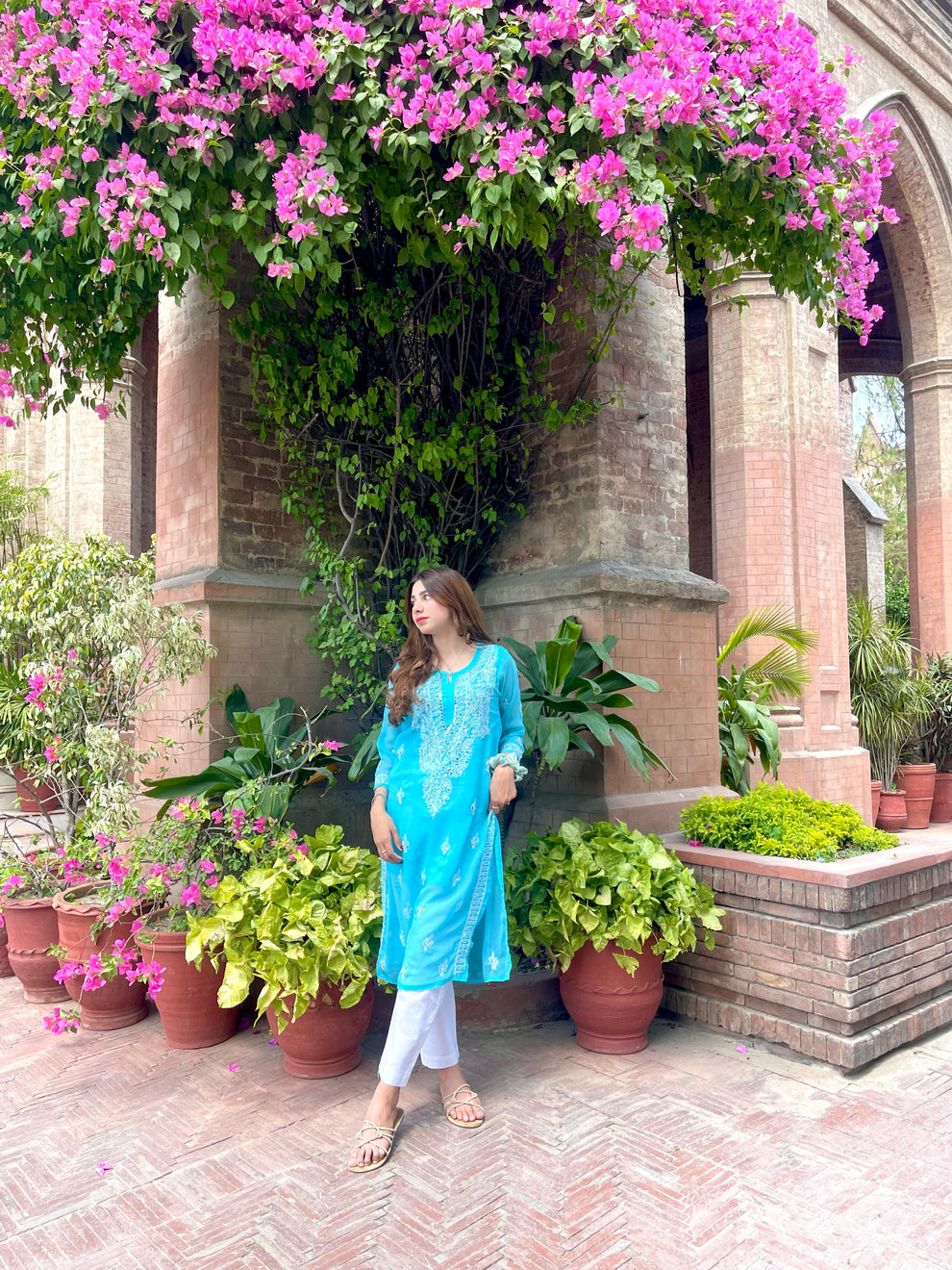 Premium Chikankari mirror work with Galaboty shirt (Torquise blue with inner )