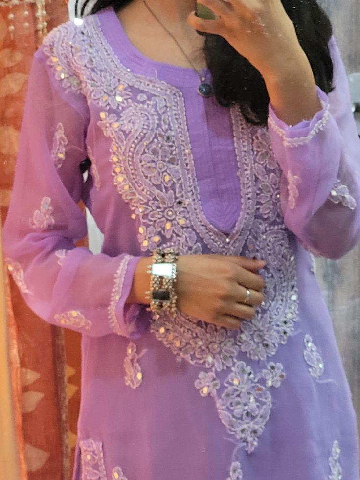 Premium Chikankari mirror work with Galaboty shirt (Lavender with inner )