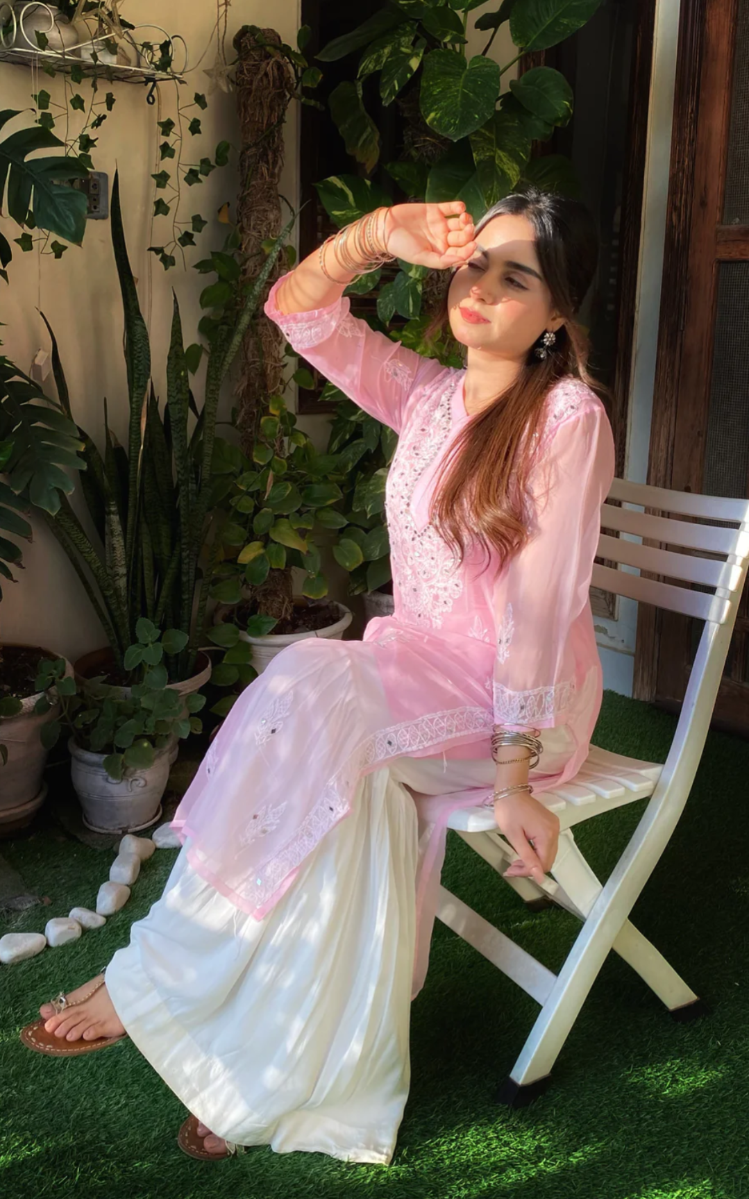 Premium Chikankari mirror work with Galaboty shirt (Pink with inner )