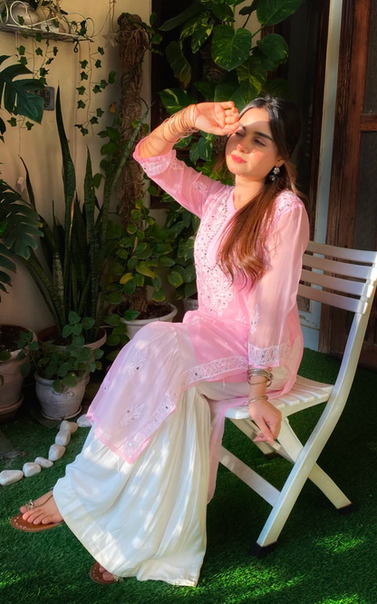 Premium Chikankari mirror work with Galaboty shirt (Pink with inner )