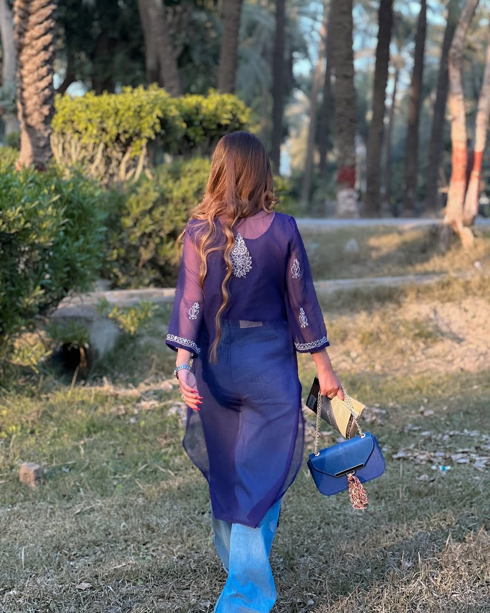 Premium Chikankari mirror work with Galaboty shirt (Royal blue with inner )