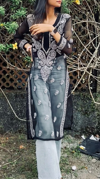 Premium Chikankari mirror work with Galaboty shirt (black with inner )