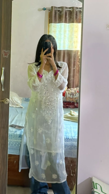 Premium Chikankari mirror work with Galaboty shirt (White with inner )