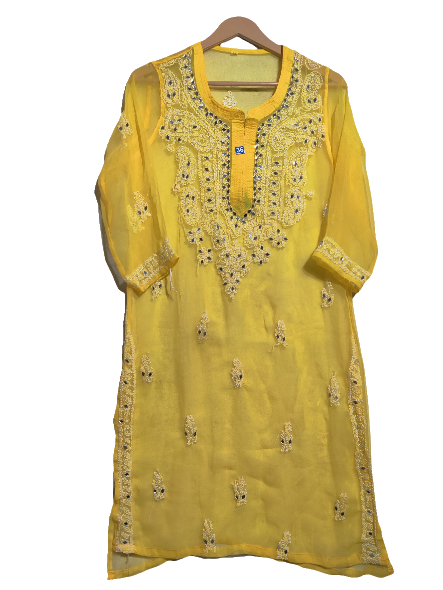 Premium Chikankari mirror work and Galaboty shirt (Yellow with inner )