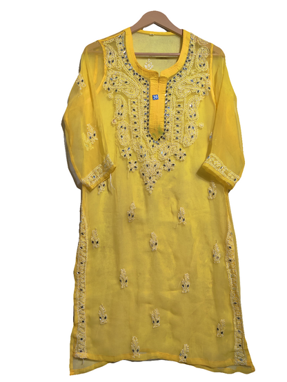 Premium Chikankari mirror work and Galaboty shirt (Yellow with inner )