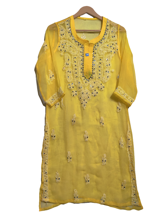 Premium Chikankari mirror work and Galaboty shirt (Yellow with inner )