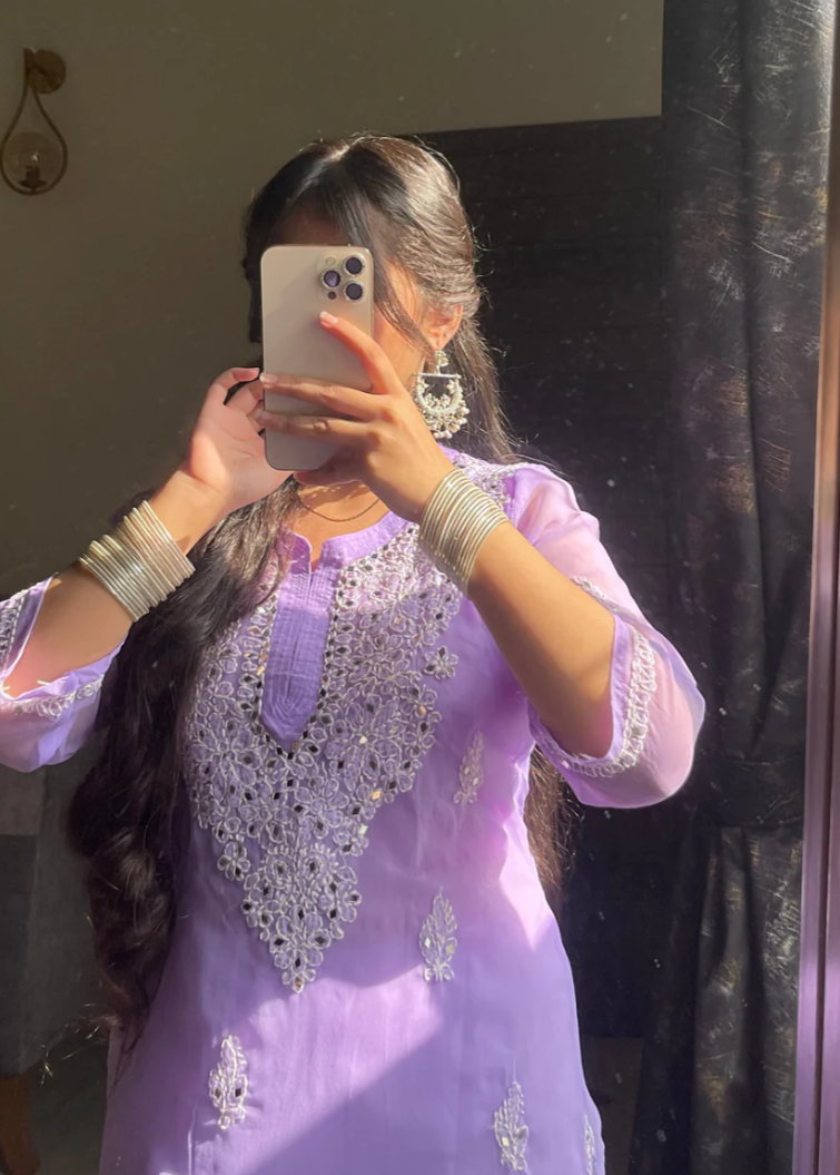 Premium Chikankari mirror work with Galaboty shirt (Lavender with inner )