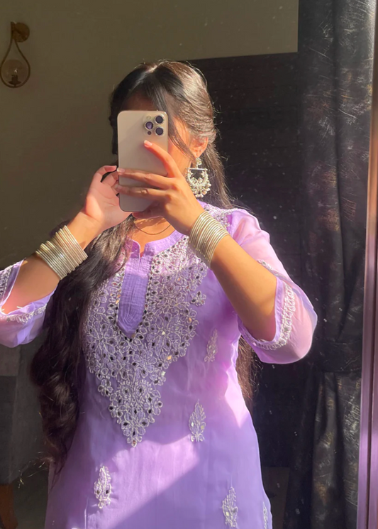 Premium Chikankari mirror work with Galaboty shirt (Lavender with inner )