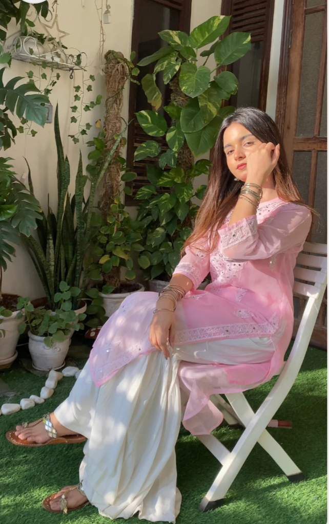 Premium Chikankari mirror work with Galaboty shirt (Pink with inner )