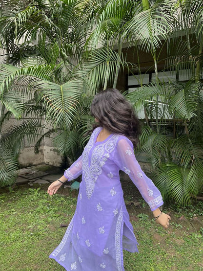 Premium Chikankari mirror work with Galaboty shirt (Lavender with inner )
