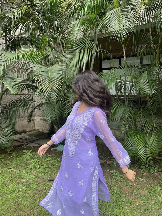 Premium Chikankari mirror work with Galaboty shirt (Lavender with inner )